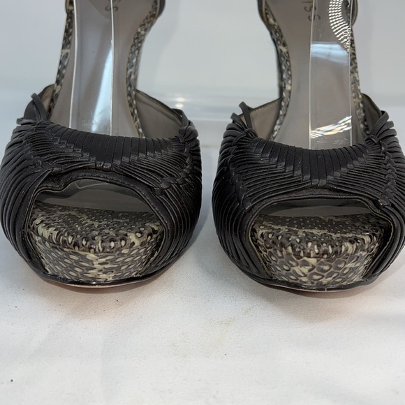 Reiss Sz 40/ US 9 Peep Toe Stiletto Charcoal SnakePrint Heels - Picture 9 of 13